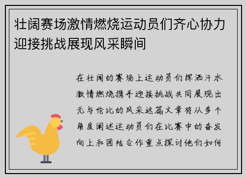 壮阔赛场激情燃烧运动员们齐心协力迎接挑战展现风采瞬间